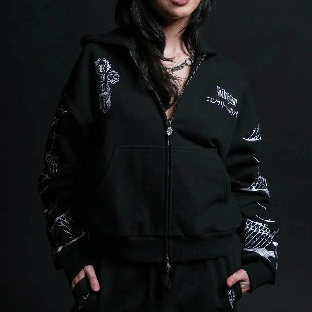 Civil regime zip up embroidered hoodie - Picture 4 of 7